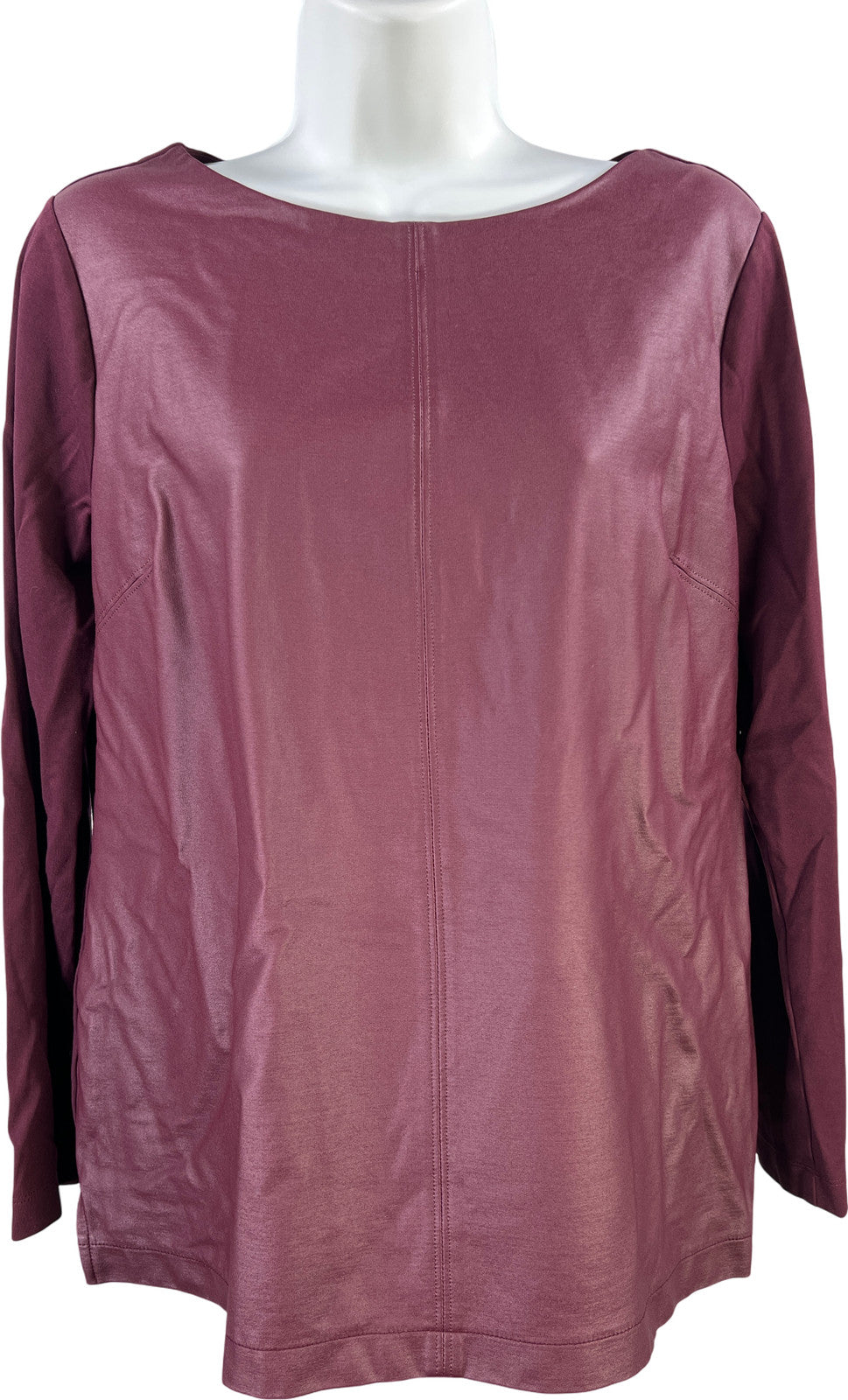 Chico’s Women’s Burgundy Faux Leather Front Long Sleeve Blouse - 1/US M