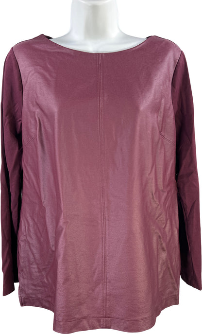 Chico’s Women’s Burgundy Faux Leather Front Long Sleeve Blouse - 1/US M