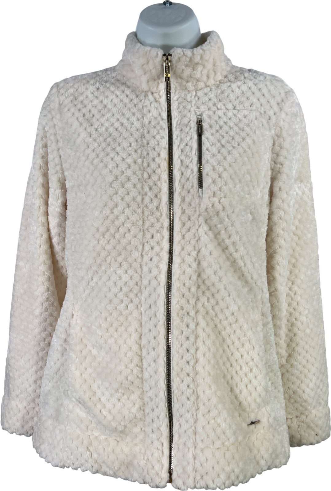 Calvin Klein Women’s Ivory/White Soft Plush Fleece Full Zip Jacket - S