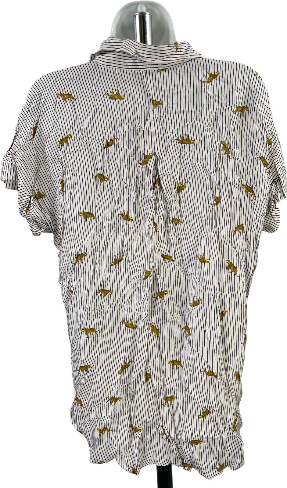 Jane and Delancey Women’s White Leopard Print Short Sleeve Button Up Blouse - XL