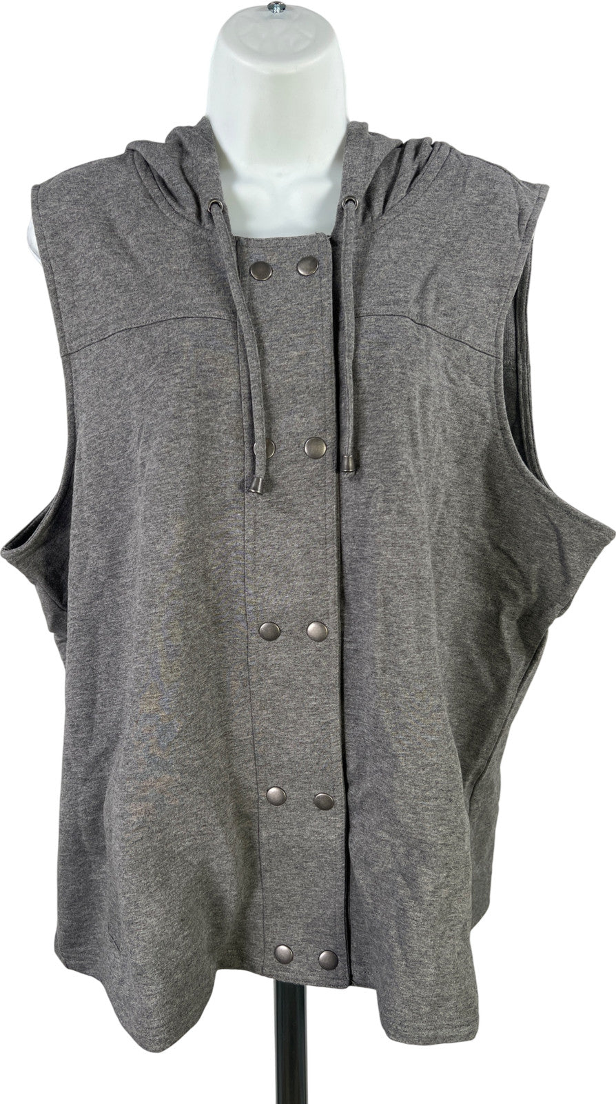 CJ Banks Women’s Gray Snap Button Sleeveless Hooded Sweatshirt - Plus 1X
