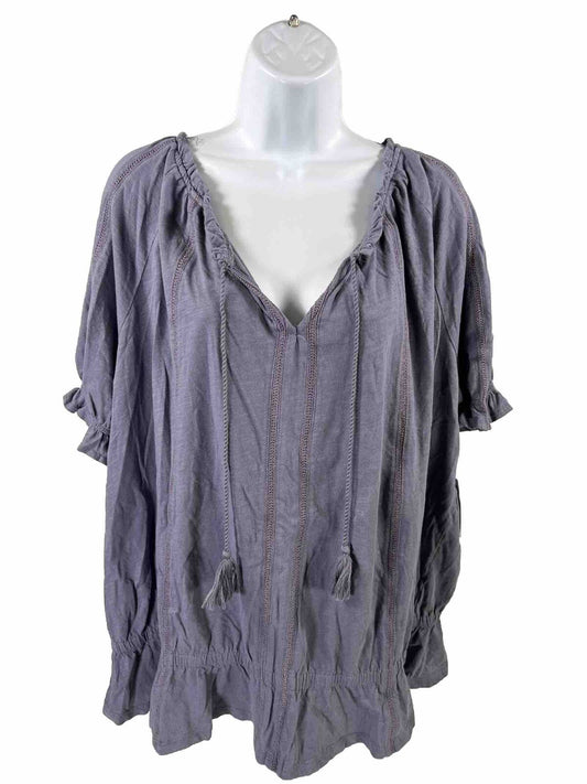 NEW Sonoma Women's Purple Short Sleeve Tassel Front Blouse - 1X Plus