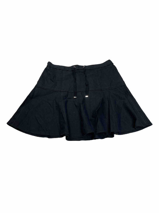 White House Black Market Black Linen Blend Faux Wrap Skirt - 4