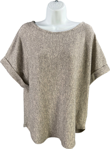 Max Studio Women’s Oat/Black Short Sleeve Ribbed Shirt - L