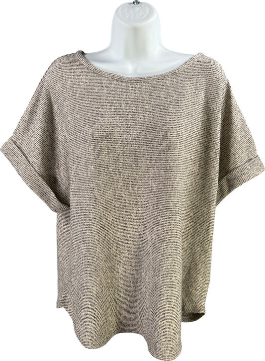 Max Studio Women’s Oat/Black Short Sleeve Ribbed Shirt - L