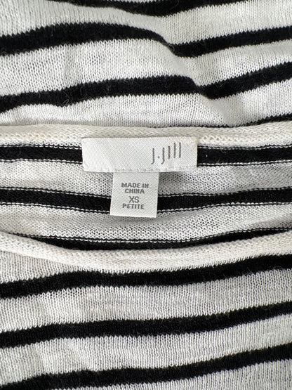 J.Jill Women’s White/Black Striped Linen Blend 1/2 Sleeve Pullover Shirt - XS