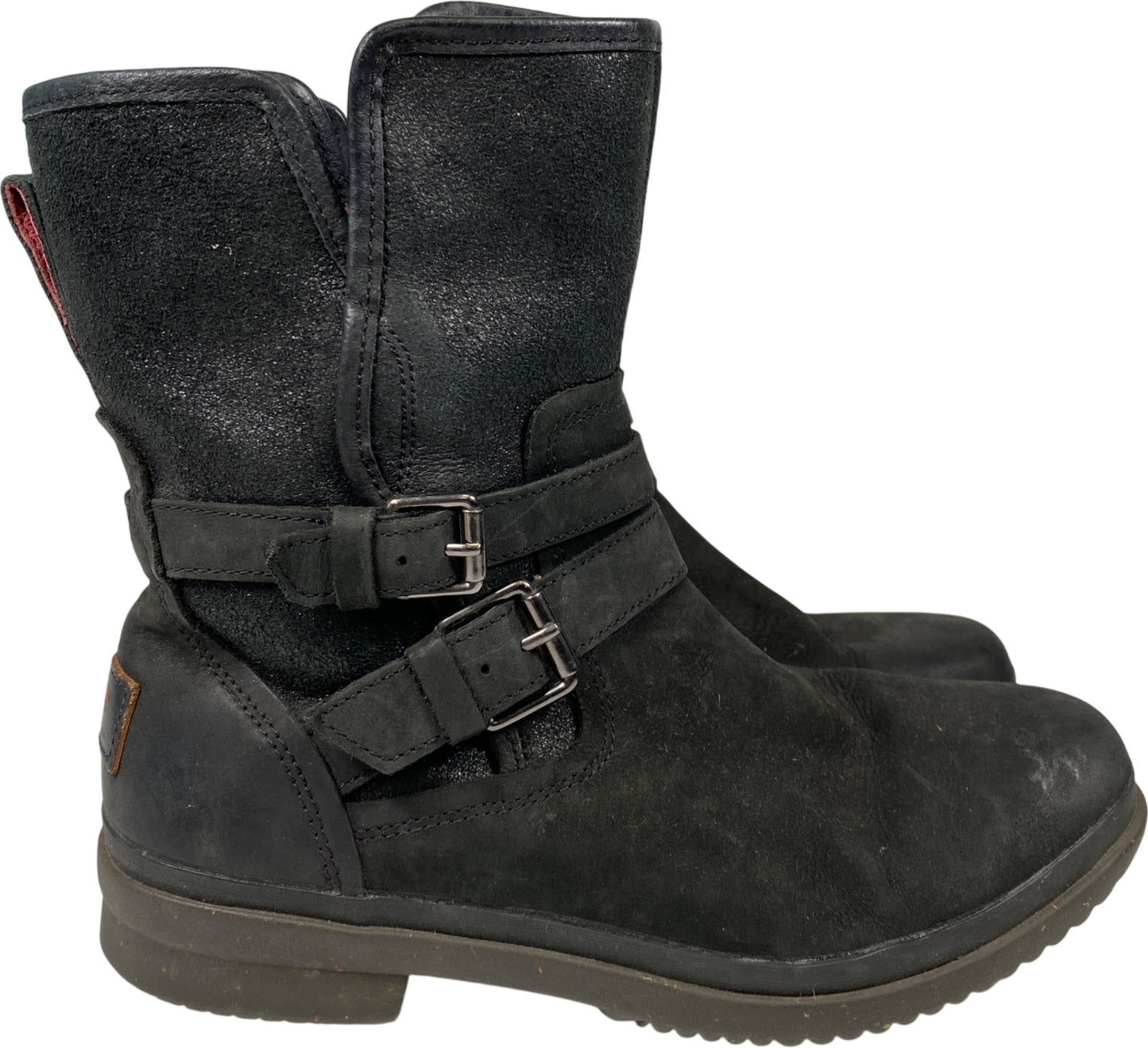 UGG Women’s Black Suede Simmons Shearling Lined Short Mid Calf Boots - 8