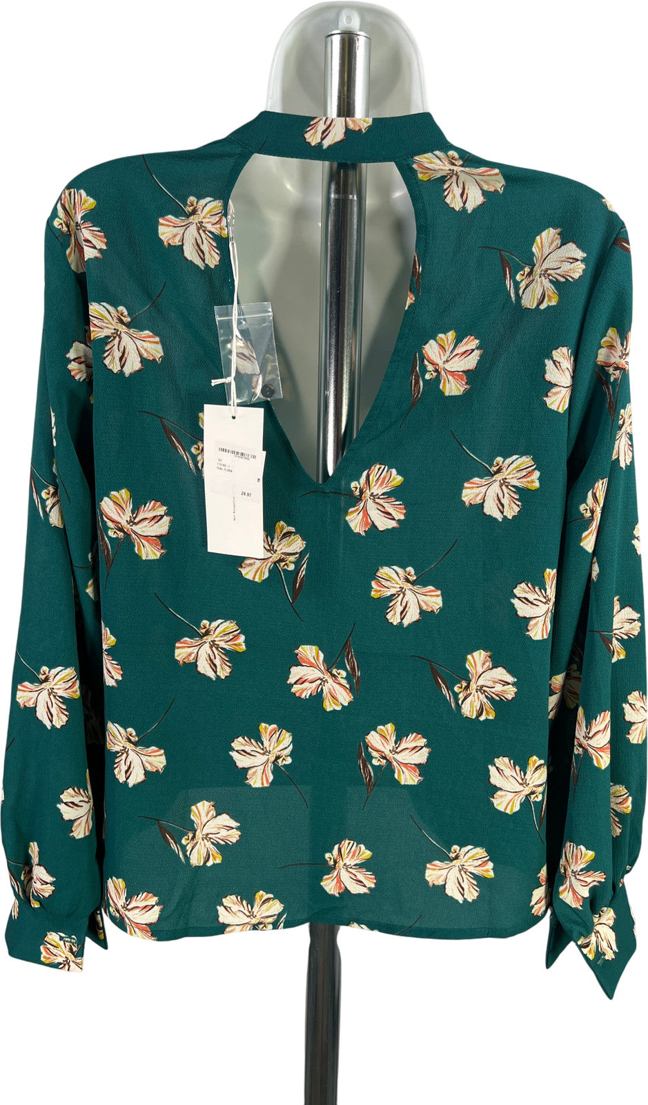 Lush Women’s Blue Teal Floral Long Sleeve Blouse - S