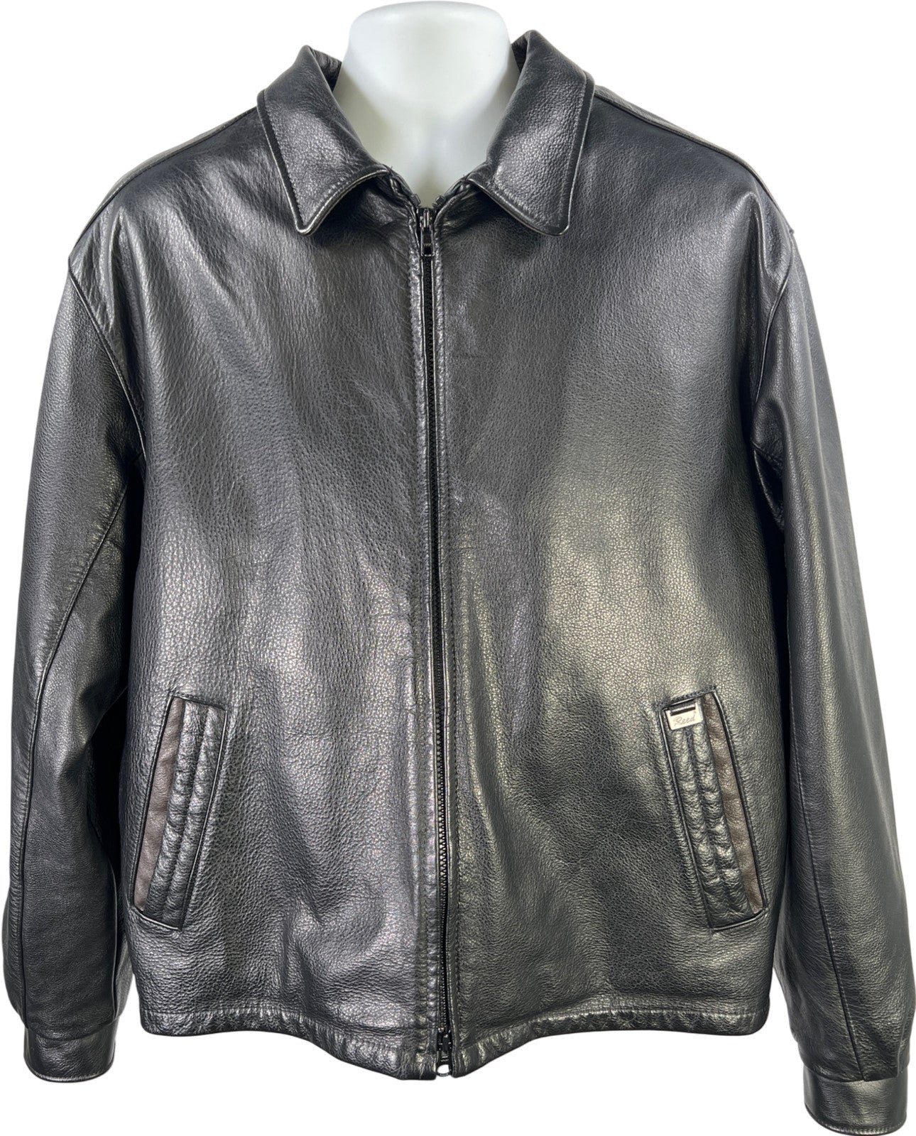 Reed Men’s Black Removable Liner Leather Full Zip Jacket - L