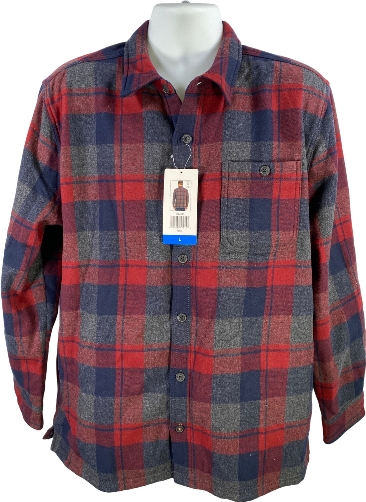 Weatherproof Vintage Men’s Blue/Red Plaid Fleece Lined Flannel Shirt Jacket - L