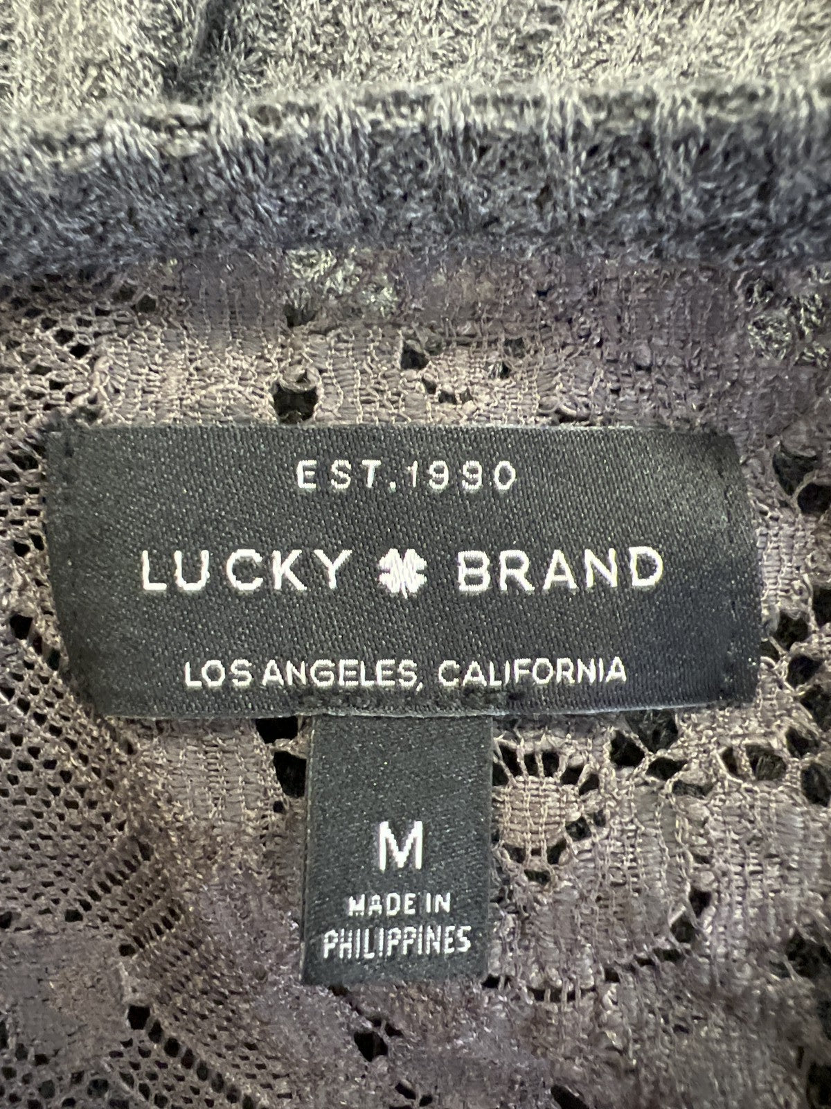 Lucky Brand Women’s Gray Waffle Knit Lace Trim Long Sleeve Shirt - M