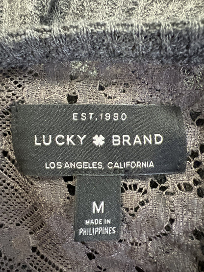 Lucky Brand Women’s Gray Waffle Knit Lace Trim Long Sleeve Shirt - M