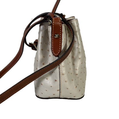 Dooney and Bourke White Calf Leather Barlow Ostrich Embossed Purse Bag