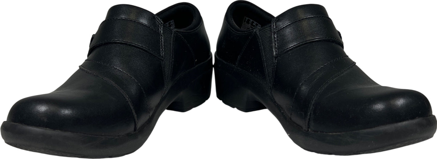 Clarks Collection Women’s Black Leather Slip On Walking Shoes - 8.5