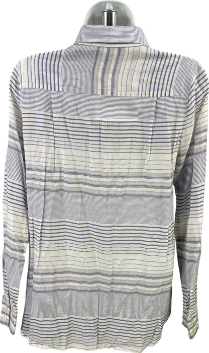 White House Black Market Women’s White/Blue Long Sleeve Button Up Shirt - 2