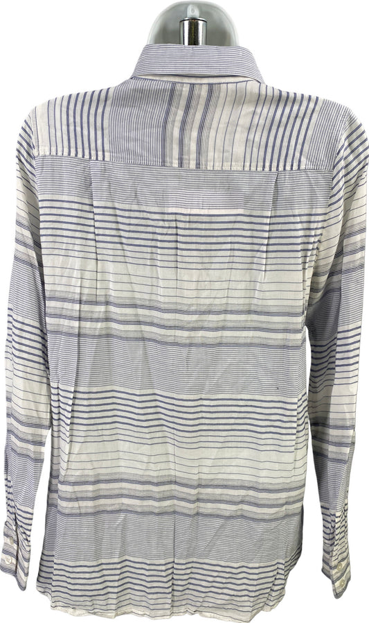 White House Black Market Women’s White/Blue Long Sleeve Button Up Shirt - 2