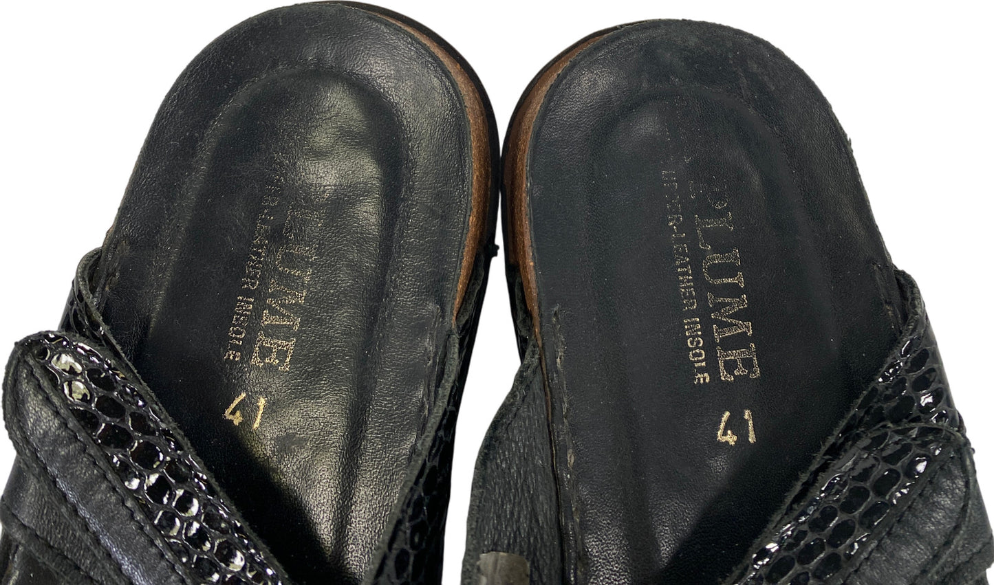 La Plume Women’s Black Leather Double Strap Slide Sandals - 41/US 10