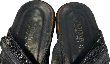 La Plume Women’s Black Leather Double Strap Slide Sandals - 41/US 10