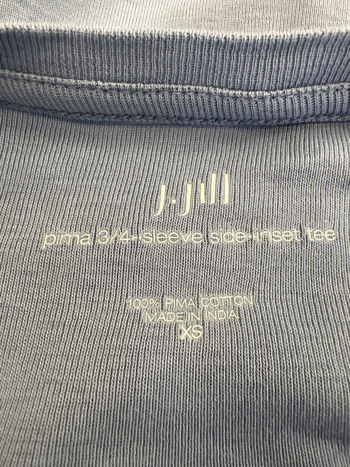J.Jill Women’s Blue 3/4 Sleeve Side Inset Pima T-Shirt - XS
