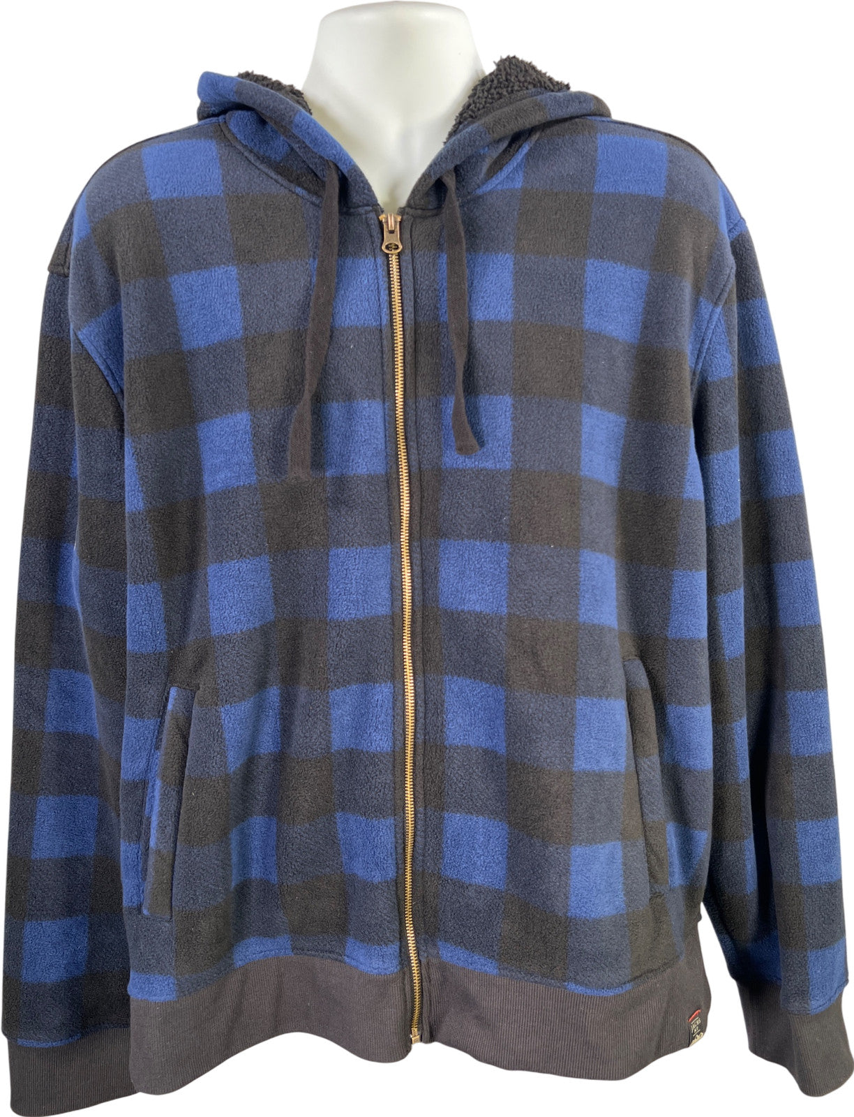 Jachs New York Men’s Blue Buffalo Plaid Full Zip Hooded Fleece Jacket - XL