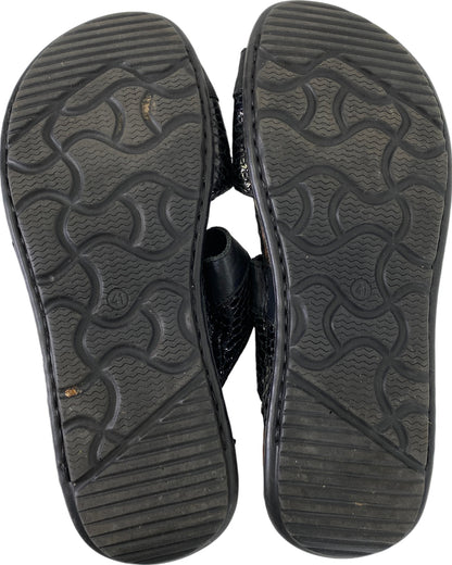 La Plume Women’s Black Leather Double Strap Slide Sandals - 41/US 10