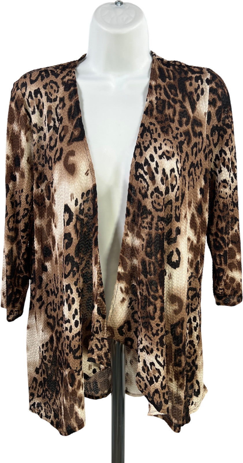 Chico’s Women’s Brown Animal Print 3/4 Sleeve Lightweight Draped Jacket - 0/US S