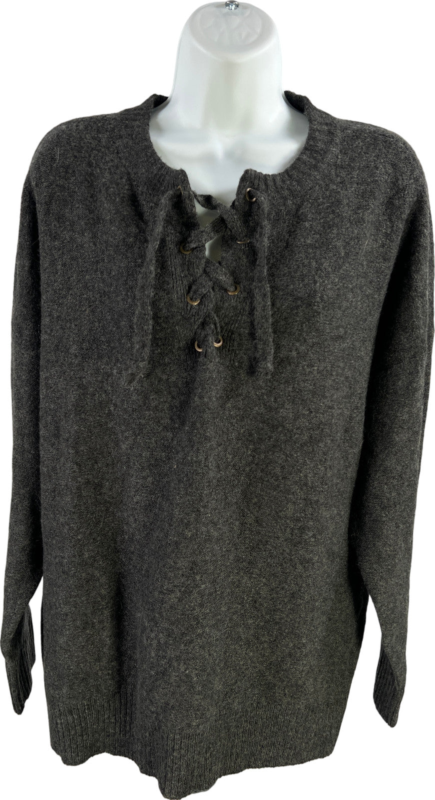 American Eagle Women’s Gray Lace Up Long Sleeve Sweater - M