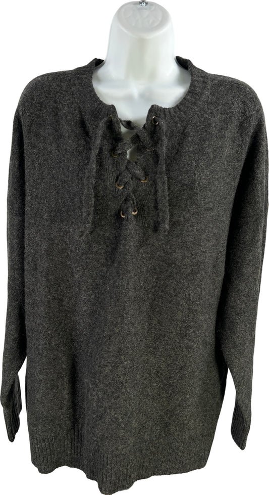 American Eagle Women’s Gray Lace Up Long Sleeve Sweater - M