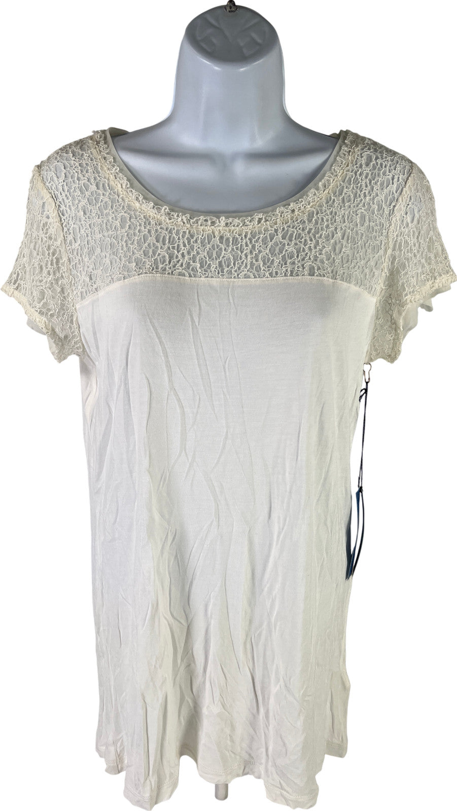 NEW Simply Vera Wang Women’s White/Ivory Lace Short Sleeve T-Shirt - M