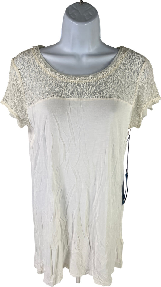 NEW Simply Vera Wang Women’s White/Ivory Lace Short Sleeve T-Shirt - M