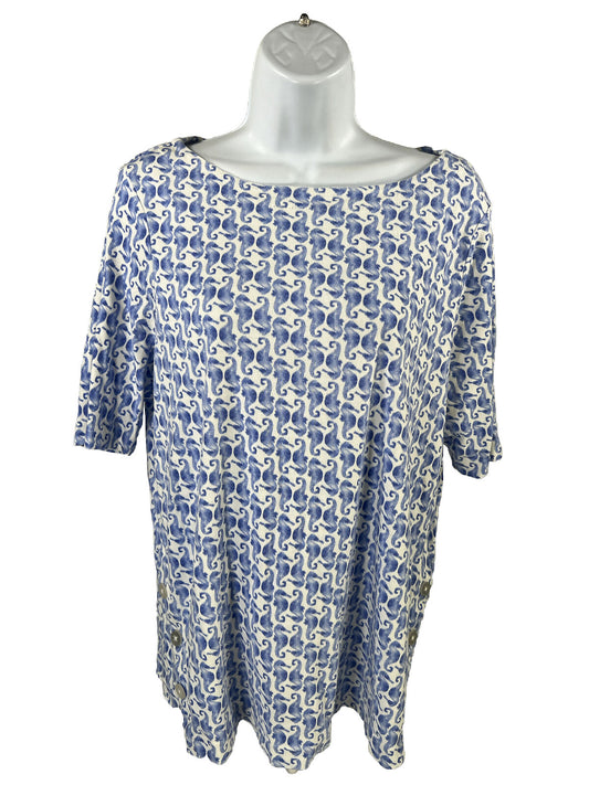 Chico's Camiseta de manga corta con diseño de caballito de mar azul/blanco para mujer - 2/US L