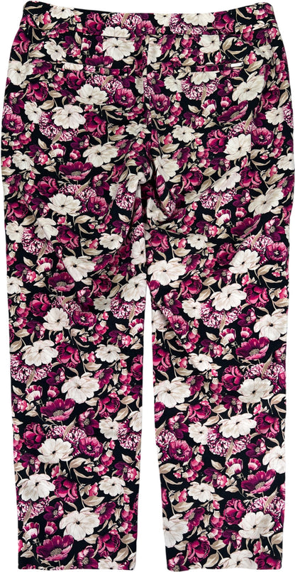 White House Black Market Women’s Black/Purple Floral Slim Ankle Dress Pants - 10