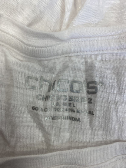 Chico’s Women’s White Cotton Slub Ruffle Cuff 3/4 Sleeve Scoop Neck Shirt - 2/L