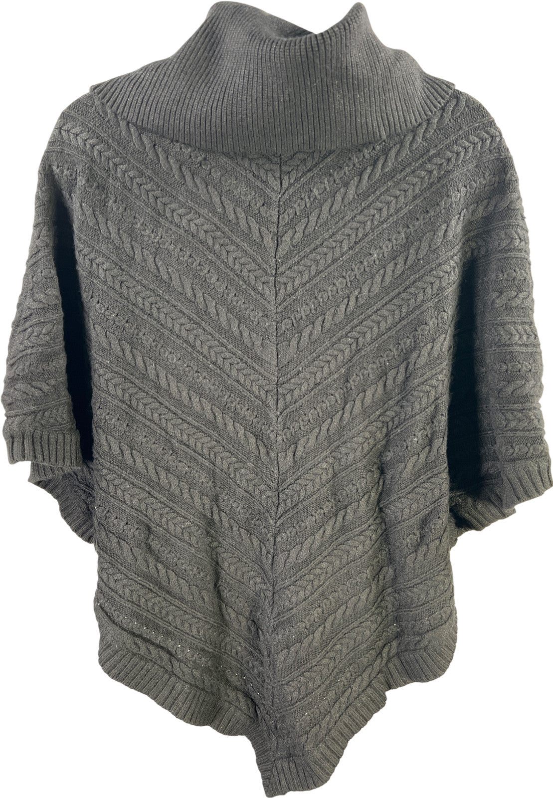 White House Black Market Womens Black Cable Knit Short Sleeve Poncho Sweater - S