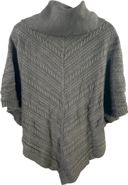 White House Black Market Womens Black Cable Knit Short Sleeve Poncho Sweater - S