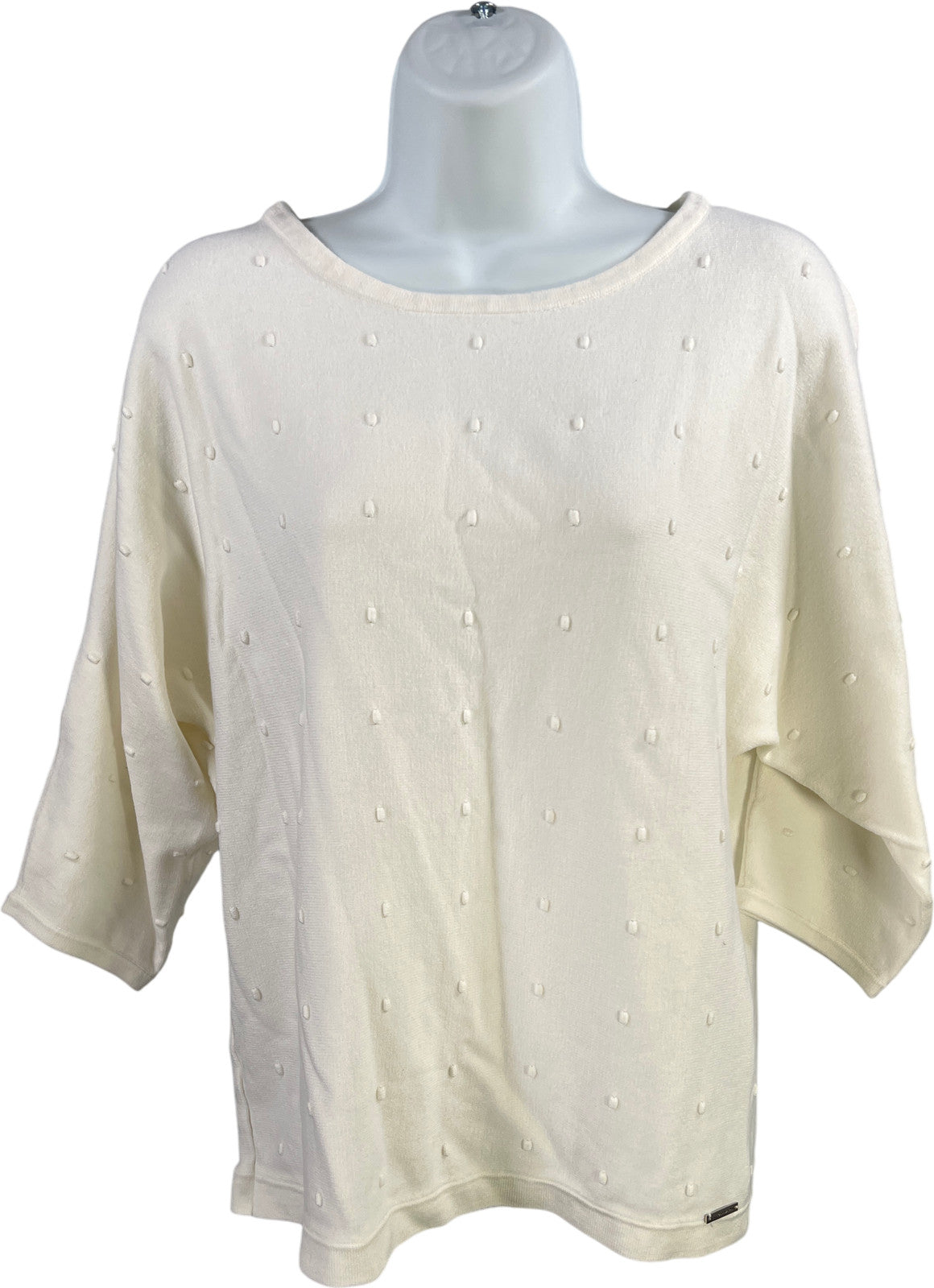 Tahari Women’s White/Ivory Textured Front 1/2 Sleeve Sweater - M