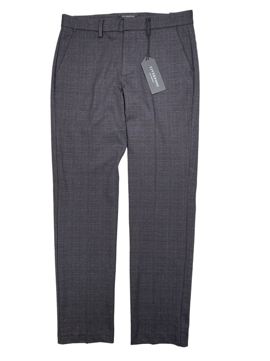 NEW Liverpool Men's Brown/Charcoal Gray Plaid Stretch Dress Pants - 34x32