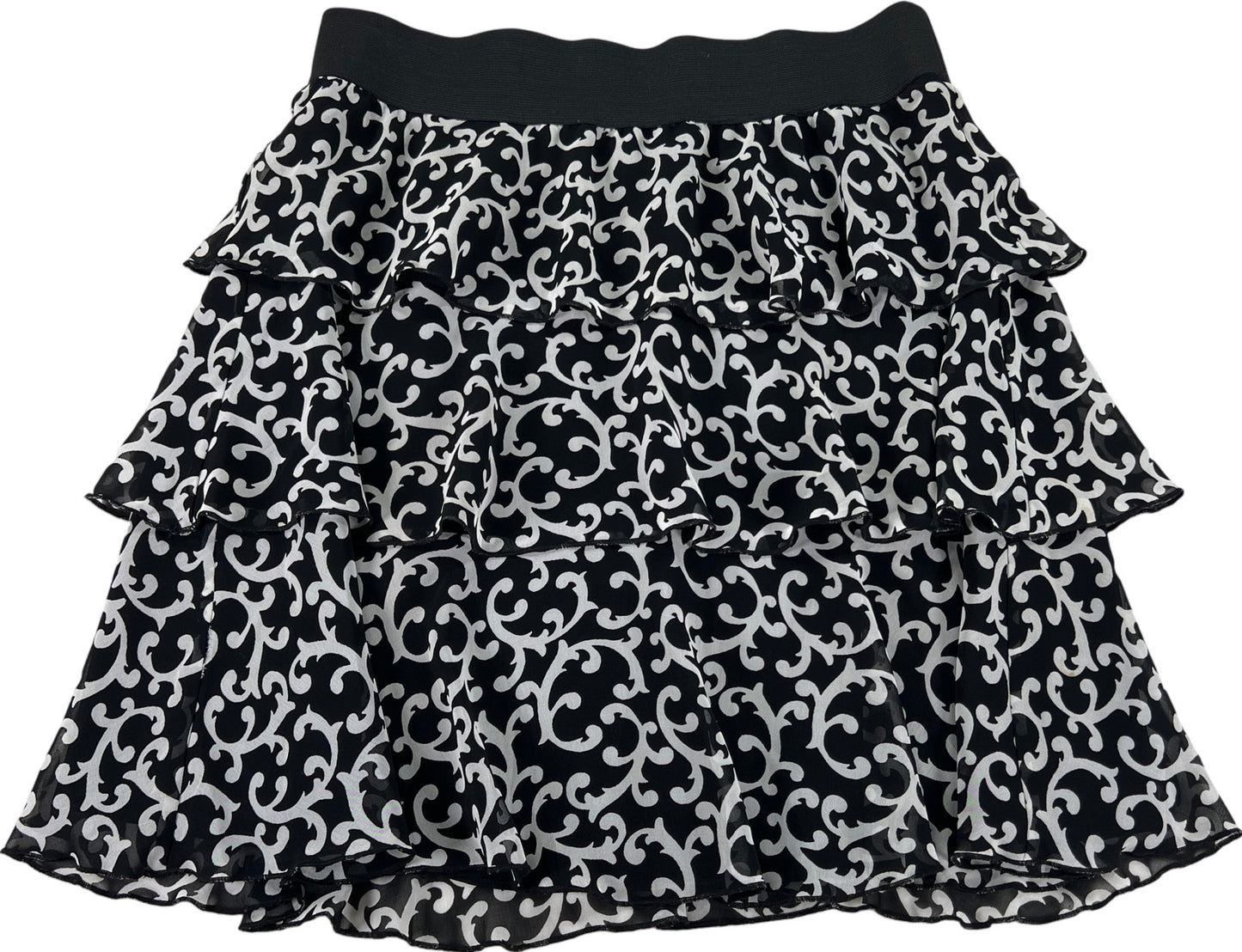 White House Black Market Women’s Black Floral Tiered Skirt - M