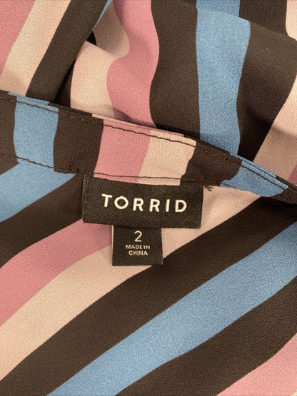 Torrid Women's Purple/Blue Striped Long Sleeve Sheer Blouse - Plus 2