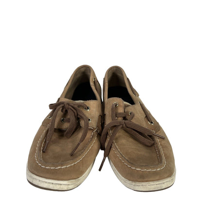 Sperry Women's Tan Leather Bluefish Metallic Side Boat Shoes - 9
