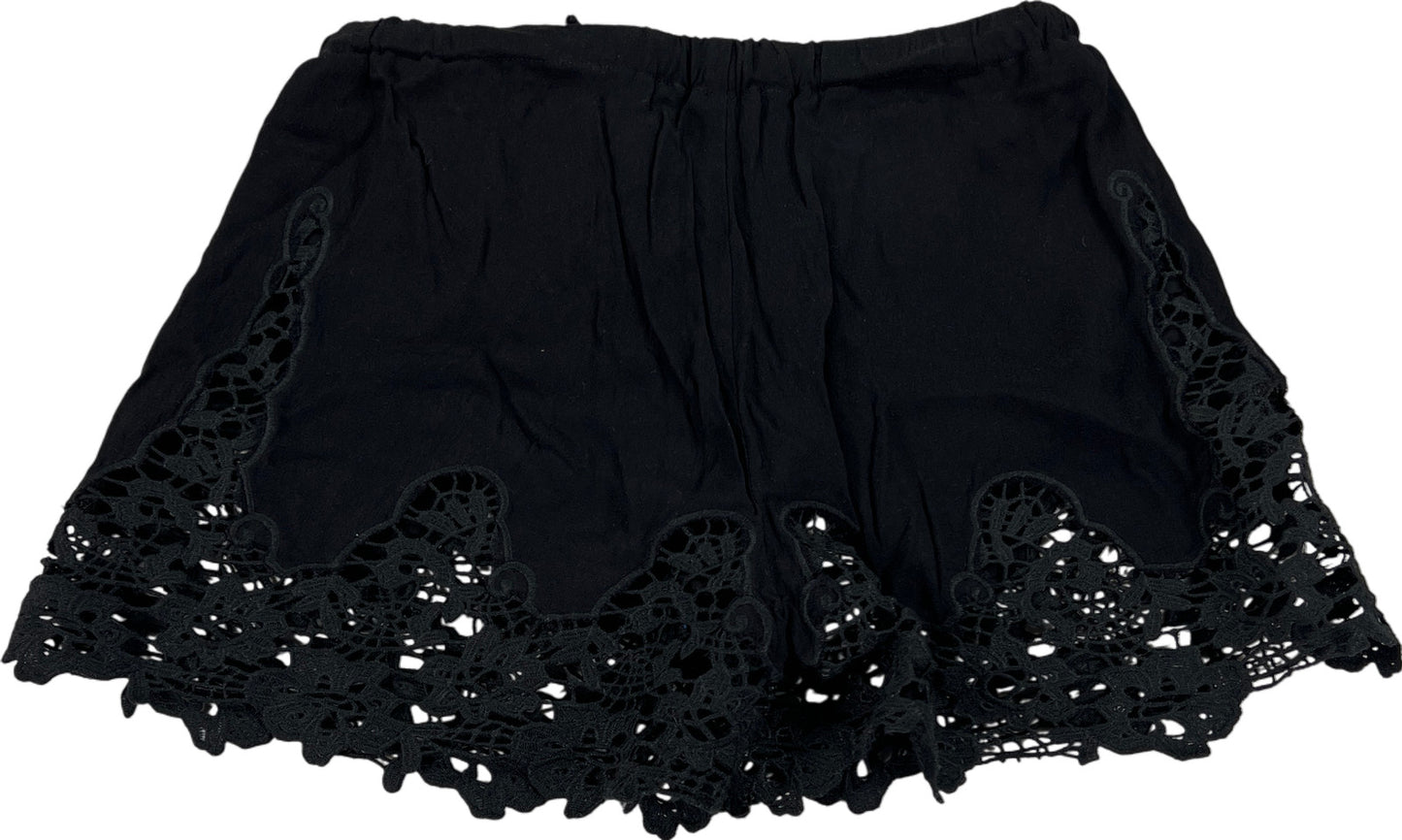 Olivaceous Women’s Black Lace Accent Lined Drawstring Shorts - S