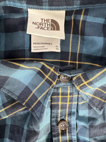 The North Face Men's Blue Plaid Button Up Shirt - XL