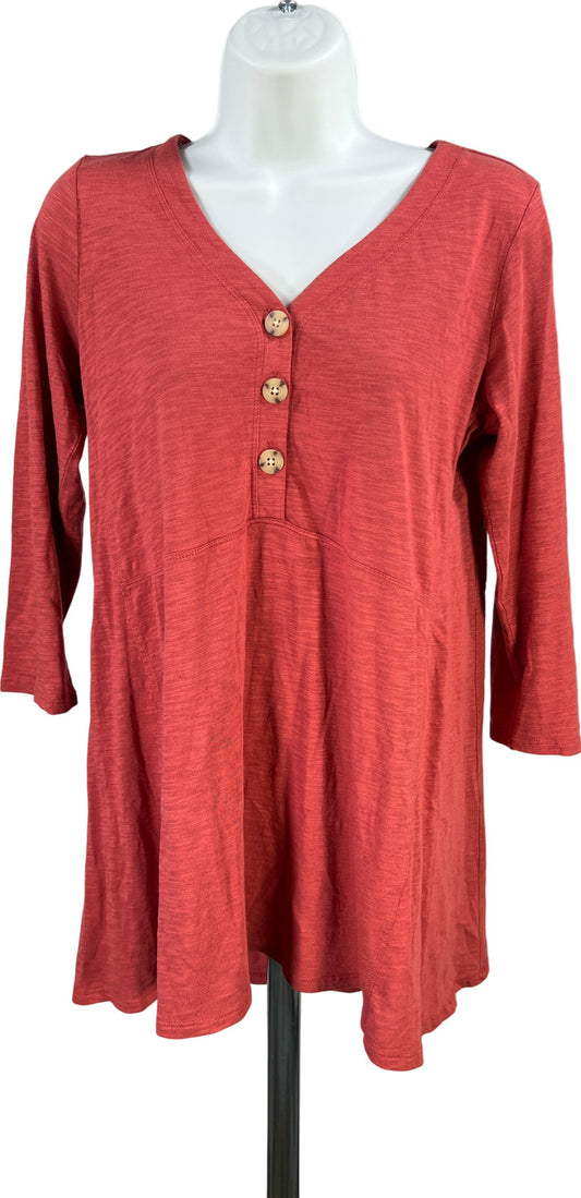 J.Jill Women’s Pink/Red Button Front V-Neck 3/4 Sleeve Tunic Shirt - XS