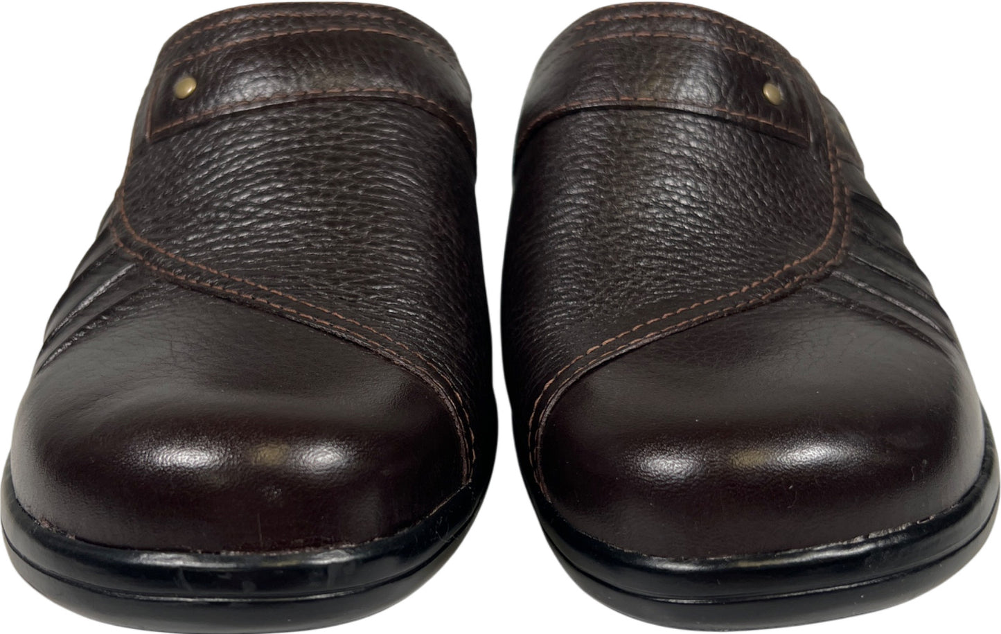 Clarks Women’s Brown Leather Slip On Clogs - 8