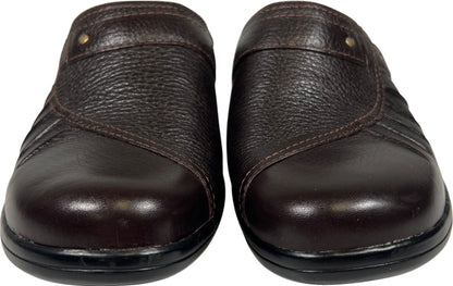 Clarks Women’s Brown Leather Slip On Clogs - 8