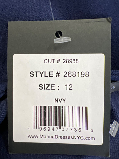 Marina Women’s Navy Blue 3/4 Sheer Sequin Sleeve Cocktail Shift Dress - 12