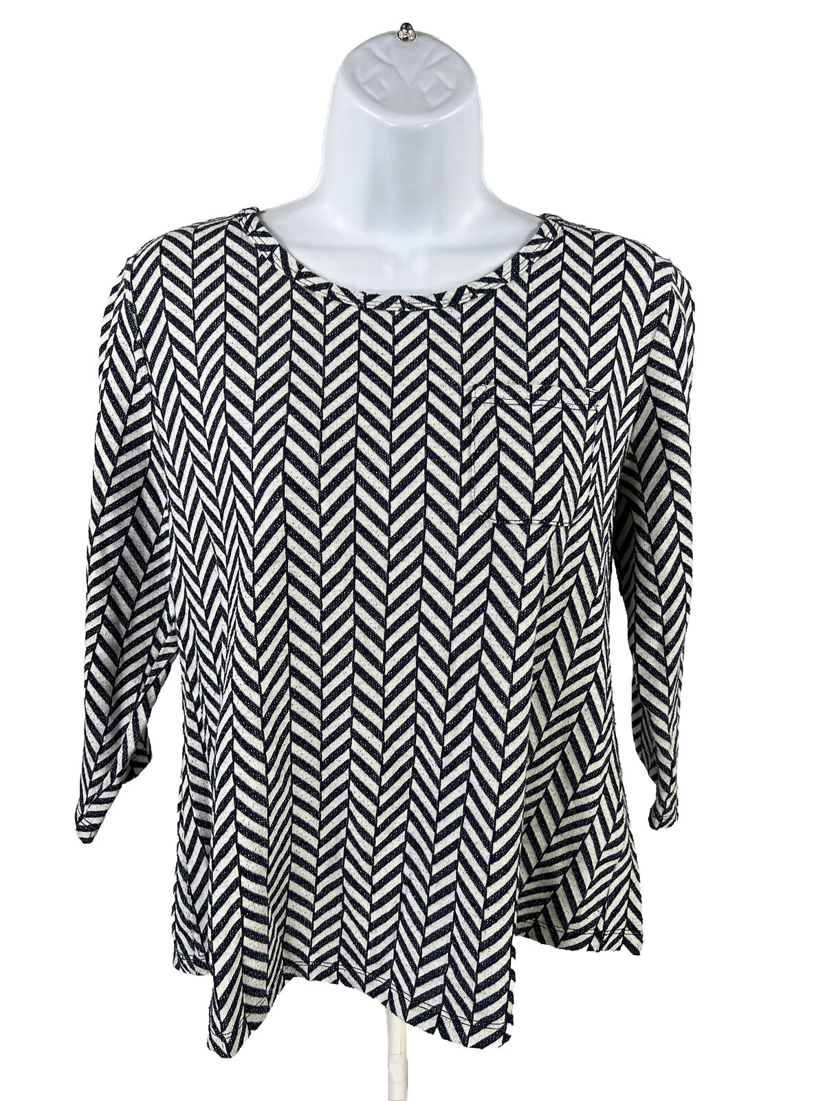 Chico's Women's Blue/White 1/2 Sleeve Pocket Front T-Shirt - 1/M