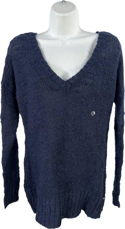 American Eagle Women’s Blue Open Knit Long Sleeve V-Neck Sweater - L