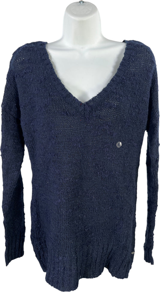 American Eagle Women’s Blue Open Knit Long Sleeve V-Neck Sweater - L