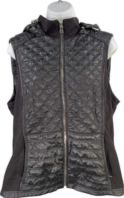 White House Black Market Women’s Black Quilted Hooded Full Zip Vest - L